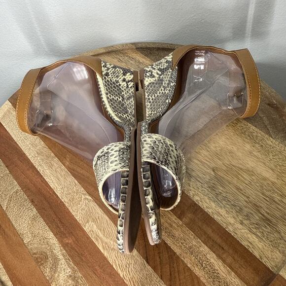 Tory Burch Snakeskin Savannah Wedge Sandal Ankle Strap‎ Sz. 9 Gold Logo Hardware - Picture 9 of 15